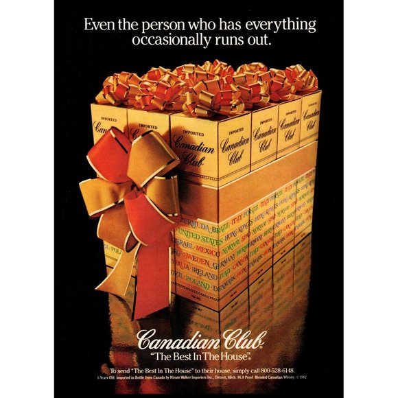 1982 Canadian Club Rye Whisky 12 pack Christmas Gift Ribbon Vintage Print Ad Art - Picture 1 of 1